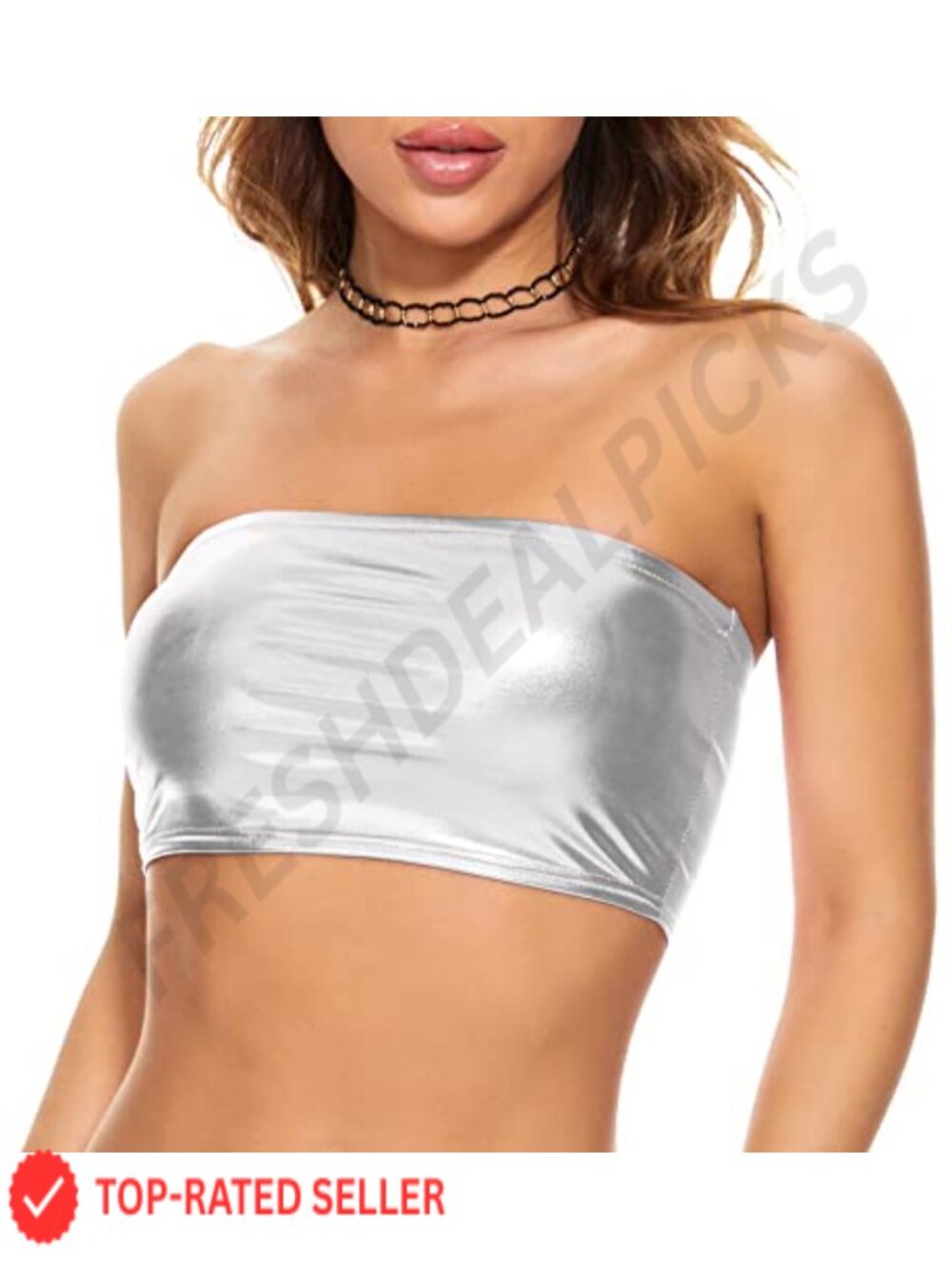Metallic Strapless Crop Top Shiny Tube Bra for Raves